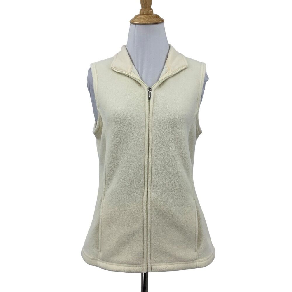 LL Bean Mountain Fleece Vest Womens S Butter Full Zip Polartec Stand Up Collar